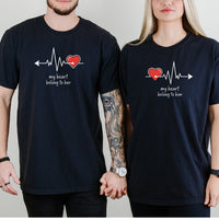 My Heart Belong To Her Him Heart Beat Matching T-Shirts For Couples