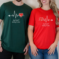 My Heart Belong To Her Him Heart Beat Matching T-Shirts For Couples