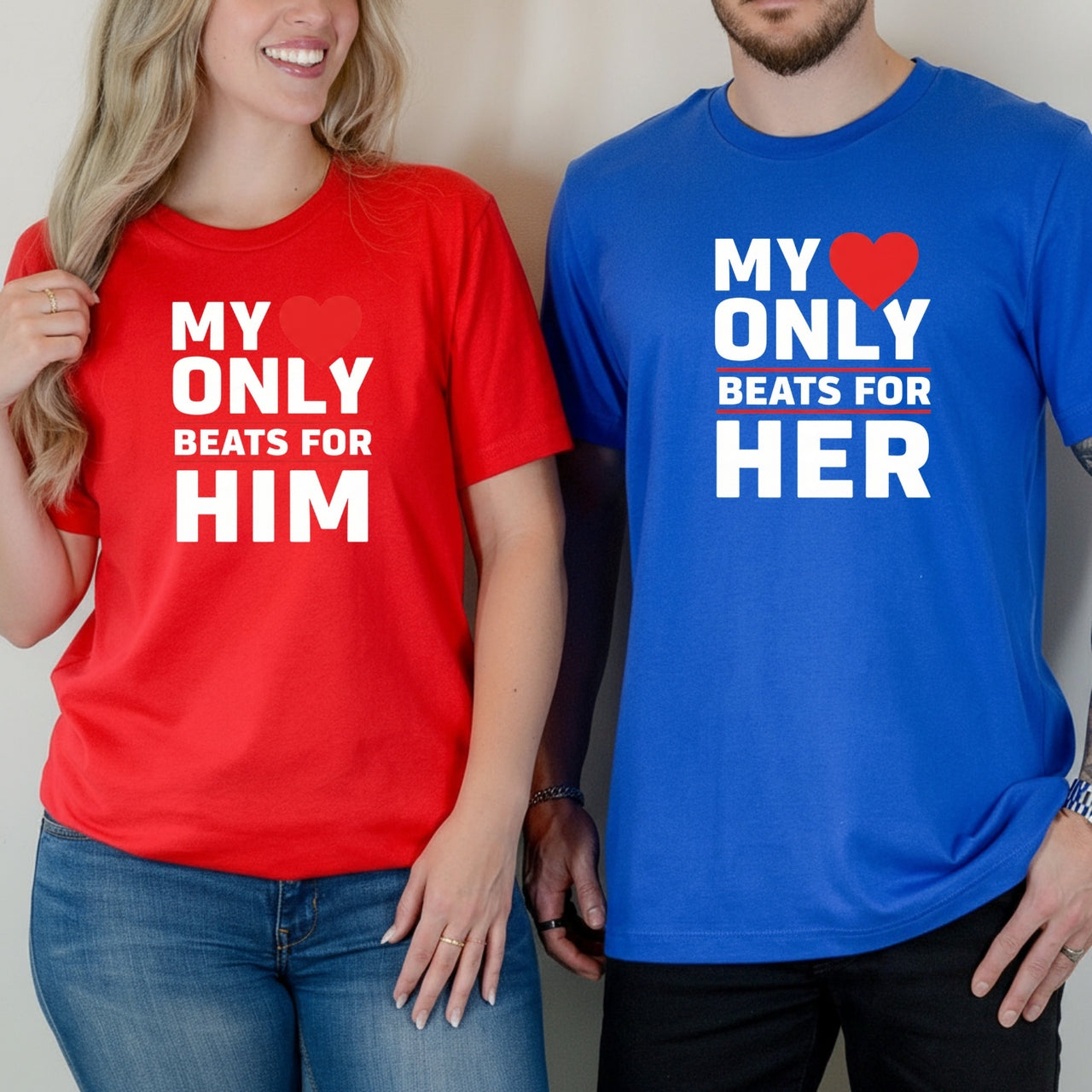 My Heart Only Beats For Her Him Matching T-Shirts For Couples