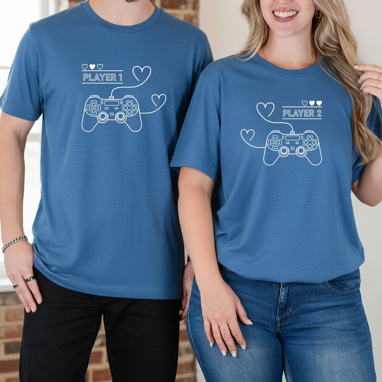 Player 1 Player 2 With Heart Matching T-Shirts For Couples