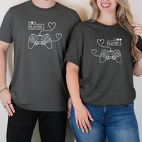 Player 1 Player 2 With Heart Matching T-Shirts For Couples