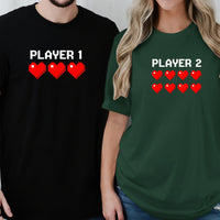 Player 1 and Player 2 Heart Matching T-Shirts For Couples