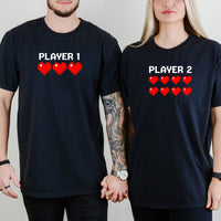 Player 1 and Player 2 Heart Matching T-Shirts For Couples
