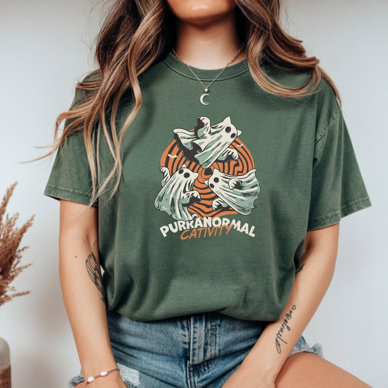 Purranormal Cativity T-Shirt - Funny Ghost Cat Halloween Graphic Tee