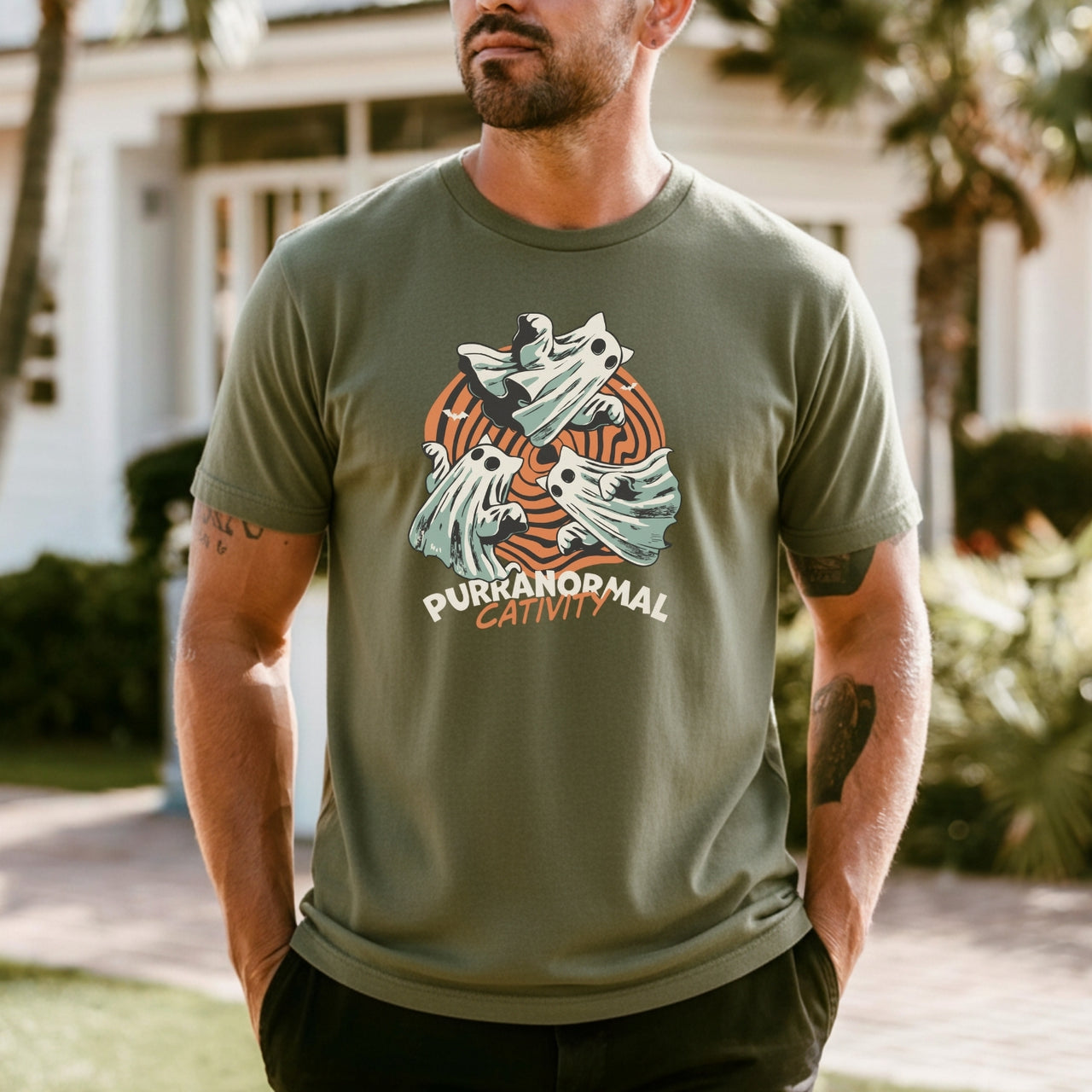 Purranormal Cativity T-Shirt - Funny Ghost Cat Halloween Graphic Tee