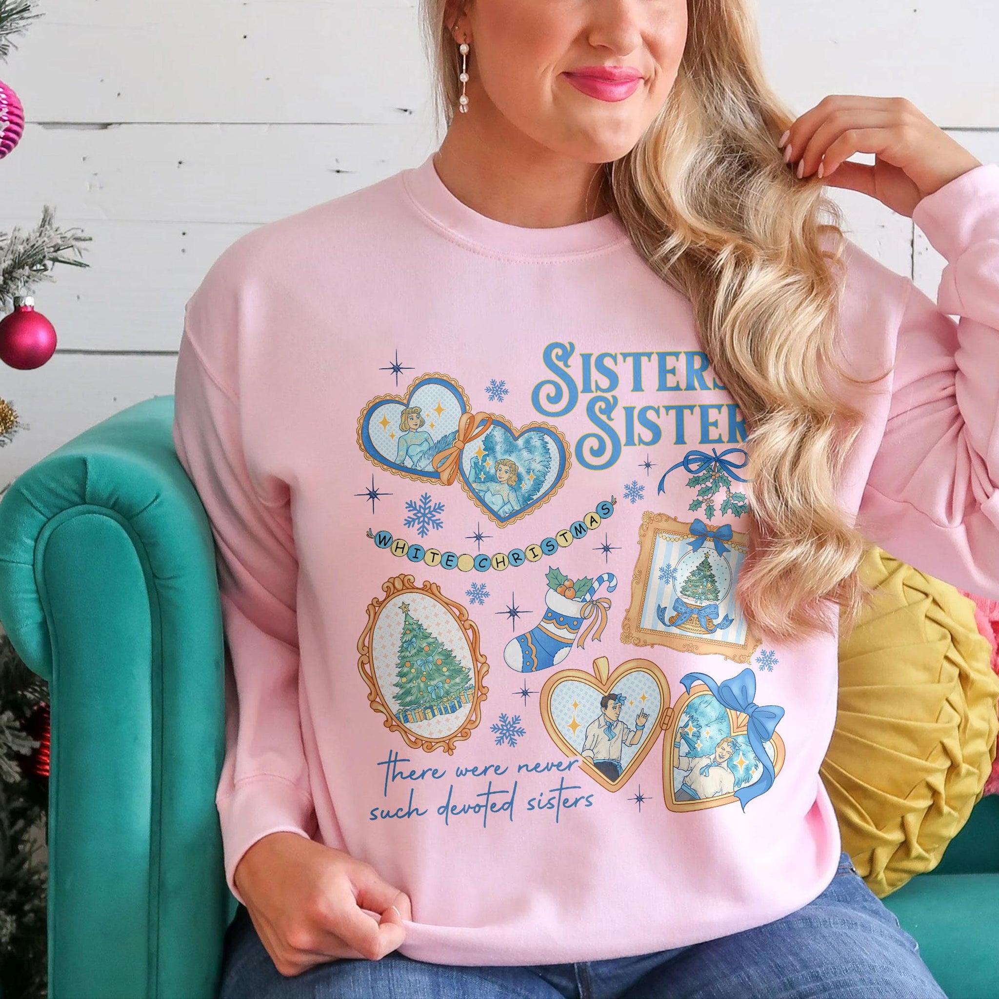 Haynes Sisters White Christmas Sweatshirt – Vintage Sisters Sisters Holiday Movie Crewneck