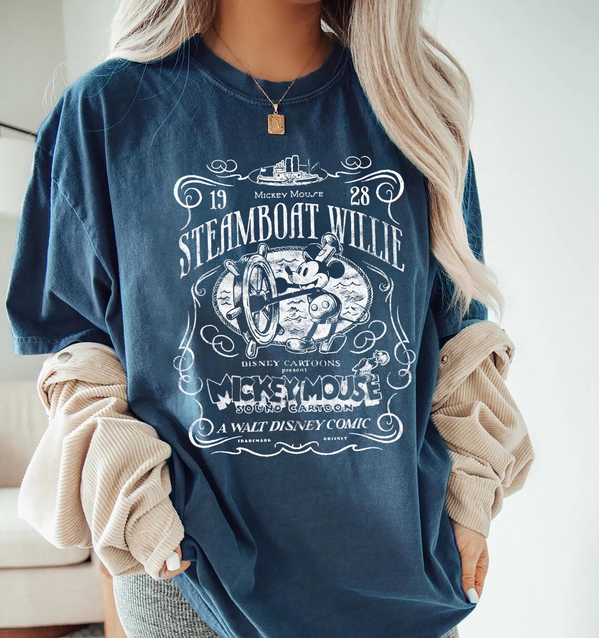 Vintage Steamboat Willie Shirt – Retro Mickey Mouse Cartoon Tee, Classic Steamboat Character Graphic for Family Vacations