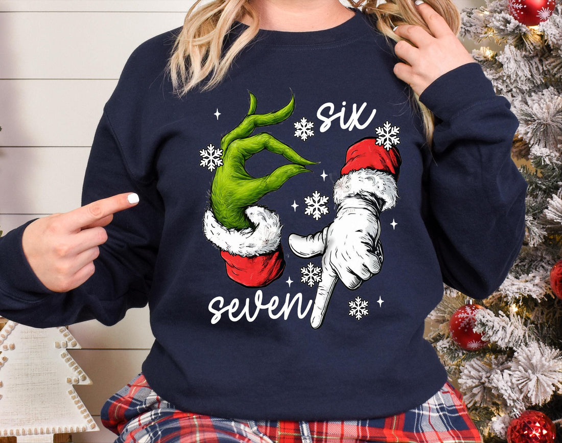 Funny Grinch Six Seven Meme Christmas T-Shirt – Viral Gen Z Holiday Humor Tee