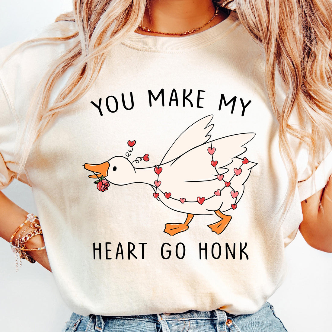 Funny Valentine Goose Shirt – Pink Coquette You Make My Heart Go Honk Tee