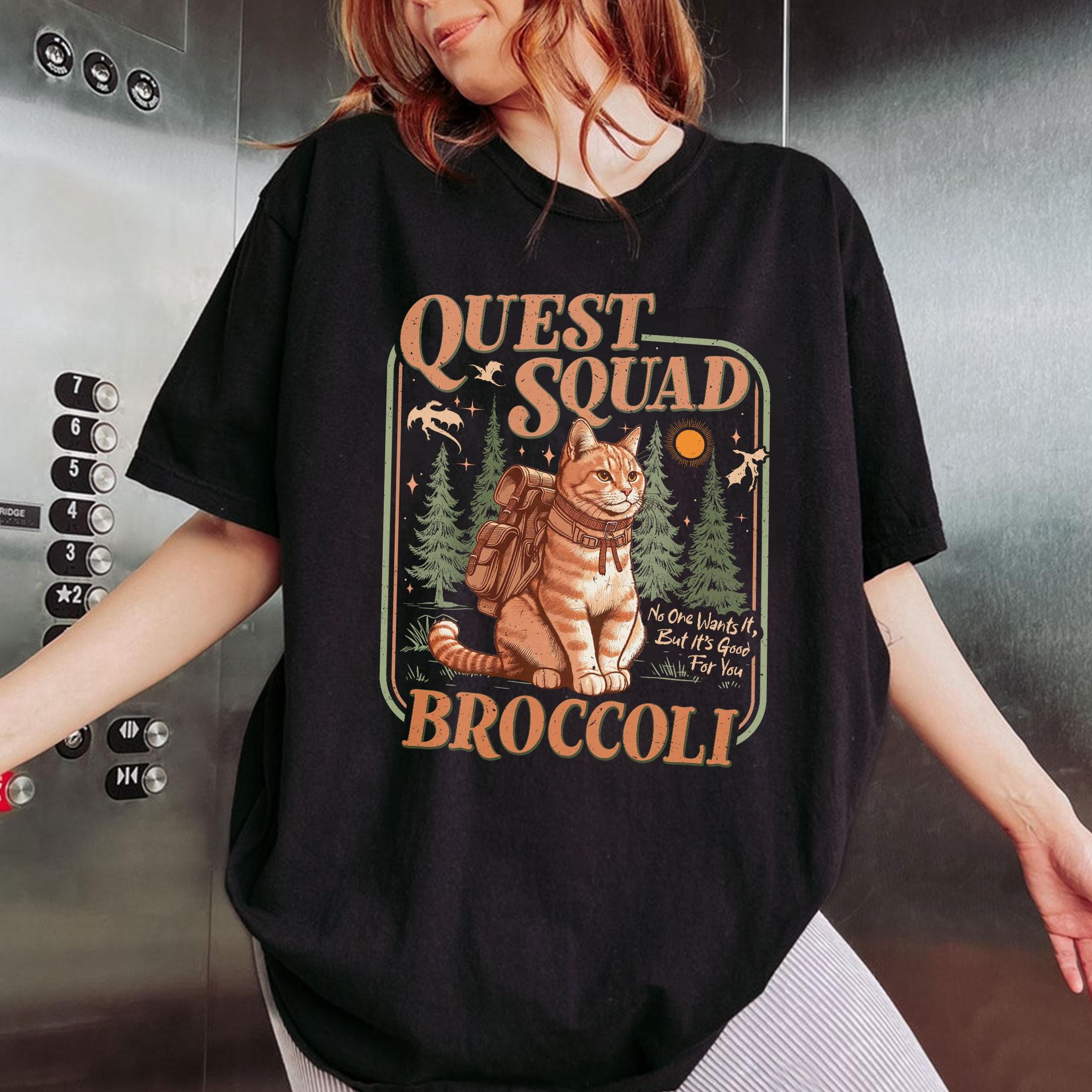 Quest Squad Broccoli Cat Graphic Sweatshirt – Romantasy Dragon Rider Fan Apparel