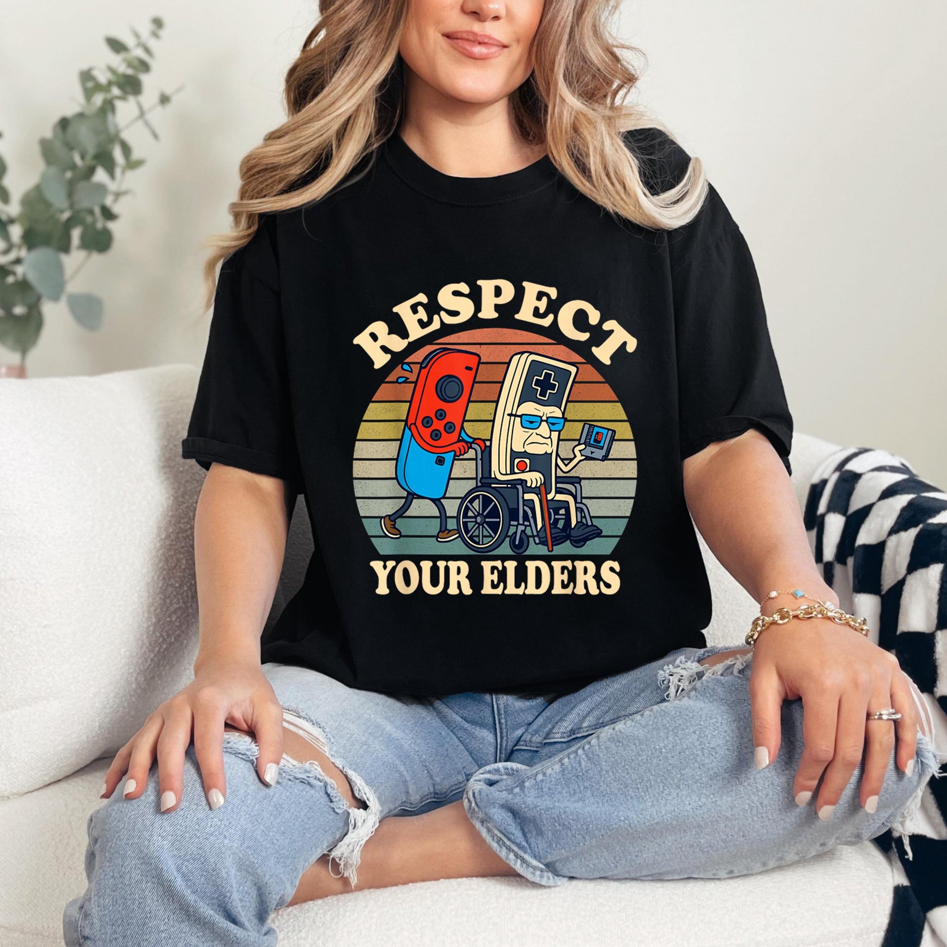Respect Your Elders Shirt – Funny Retro Gaming Tee – 80s Gamer Controller T Shirt
