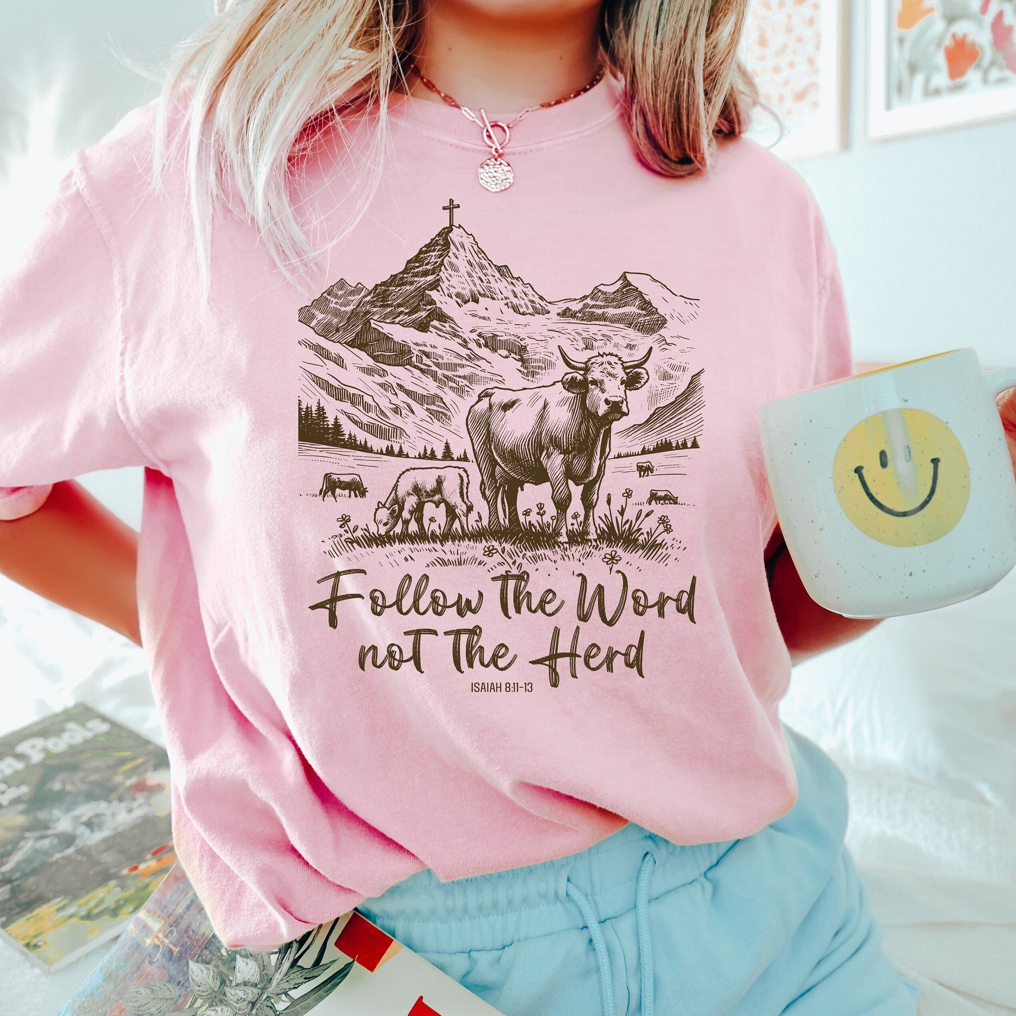 Follow the Word Not the Herd Shirt – Funny Bible T Shirt – Christian Country Western Cow Tee