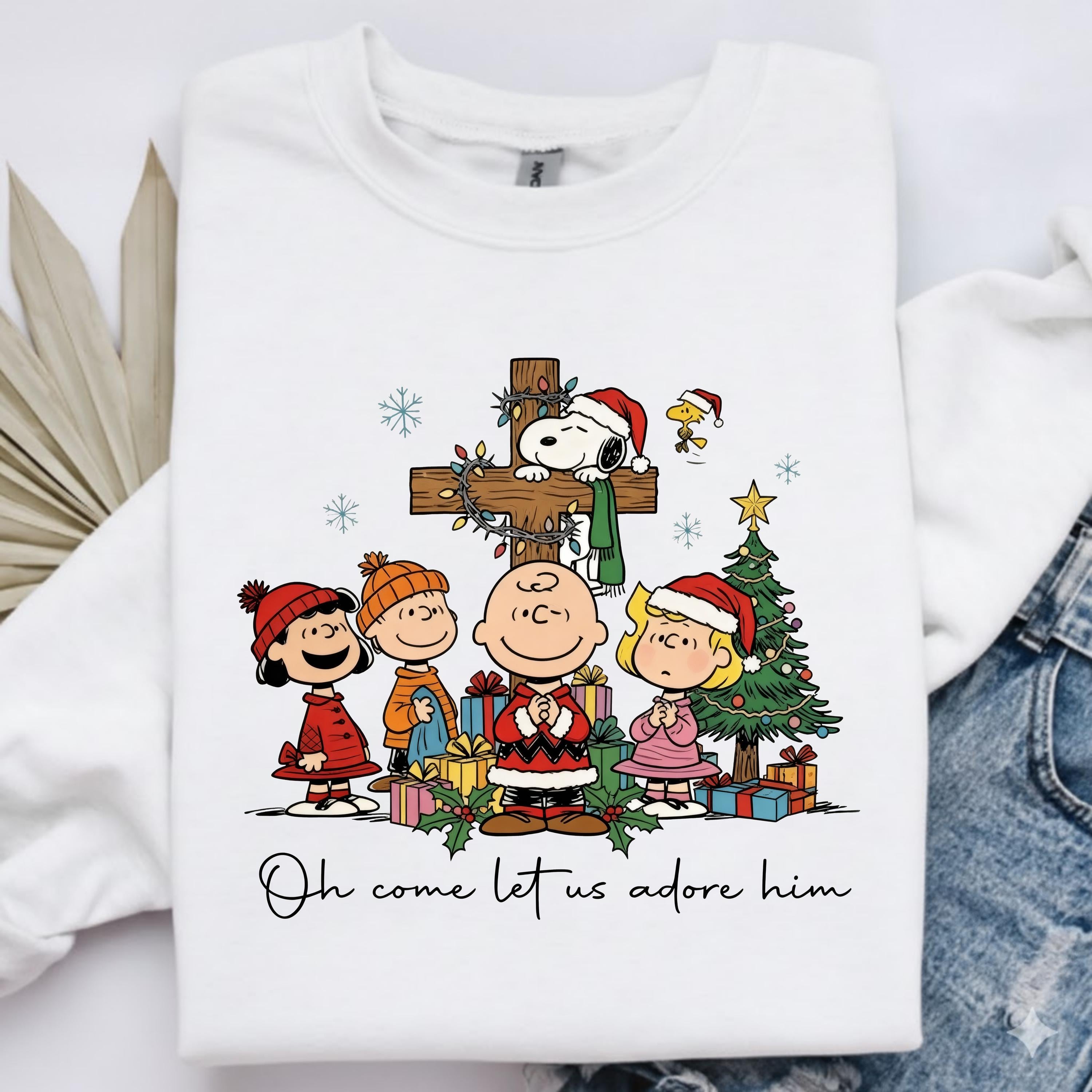 Peanuts Oh Come Let Us Adore Him Shirt – Christian Christmas Tee with Cartoon-Style