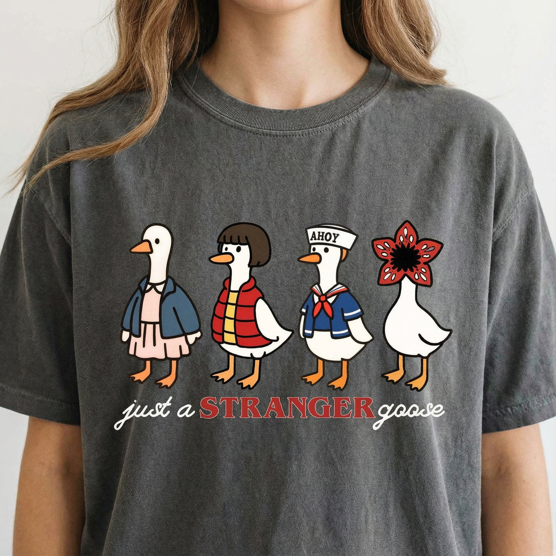 Just a Stranger Goose Graphic T-Shirt - Funny Sci-Fi Parody Tee