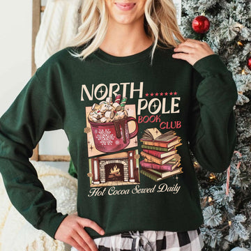 North Pole Book Club Christmas Sweatshirt – Bookish Holiday Crewneck for Readers