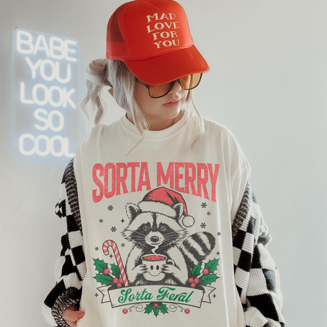 Christmas Raccoon T-Shirt – Sorta Merry Sorta Feral Funny Holiday Tee