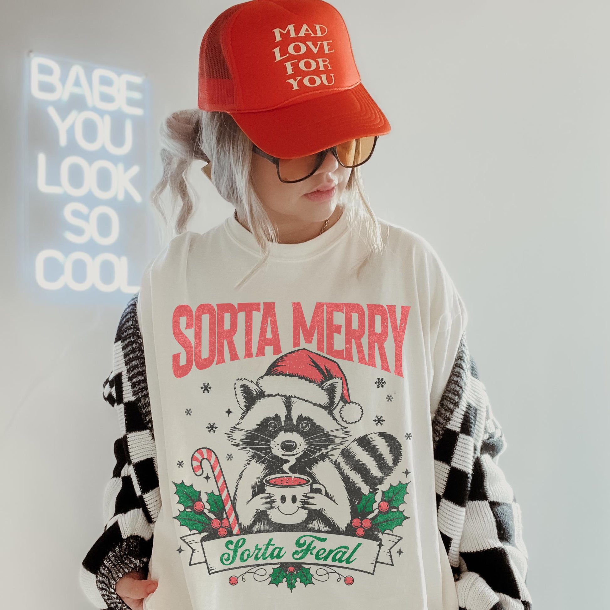 Christmas Raccoon T-Shirt – Sorta Merry Sorta Feral Funny Holiday Tee