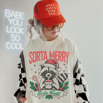Christmas Raccoon T-Shirt – Sorta Merry Sorta Feral Funny Holiday Tee