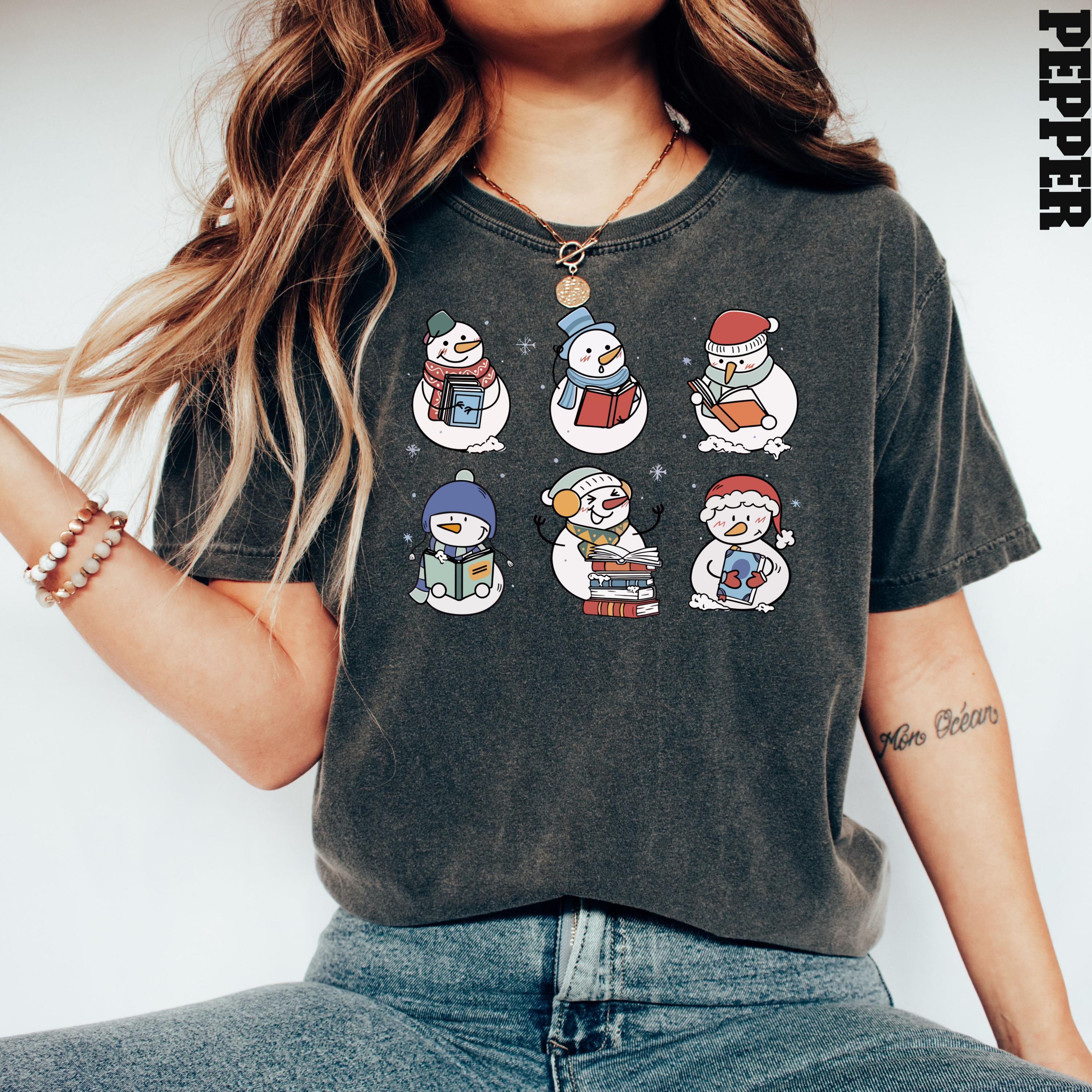 Book Lover Snowman T-Shirt – Snowman Reading Book Shirt – Teacher Gift – Winter Holiday Book Lover Shirt