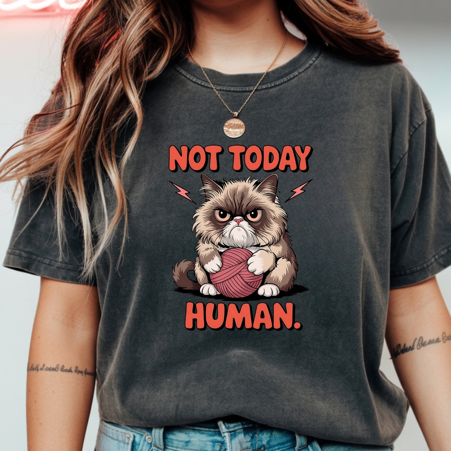 Not Today Human T-Shirt - Funny Cat Sarcastic Graphic Tee