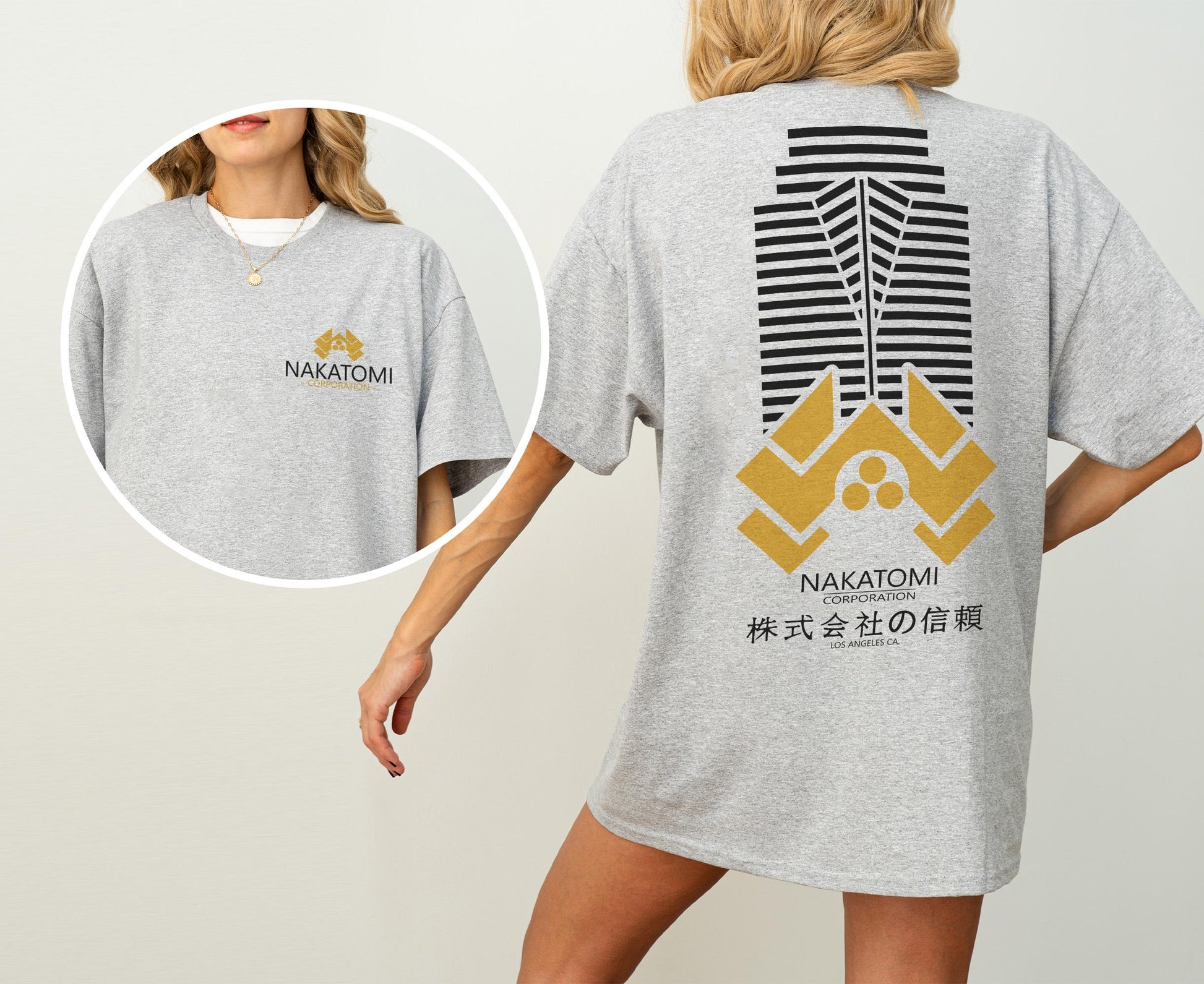 Nakatomi Plaza Logo T-Shirt – Retro 80s Action Movie Graphic Tee with Back Print