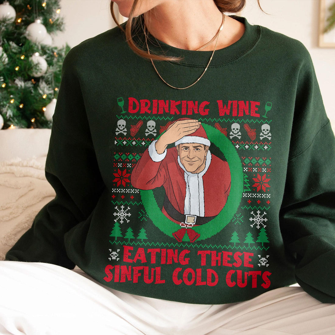 Ed Gein Drinking Wine Christmas Sweatshirt – Funny Horror Holiday Ugly Sweater