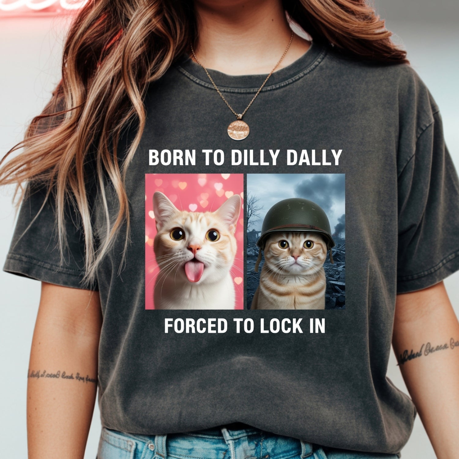 Born to Dilly Dally Forced to Lock In T-Shirt – Funny Viral Meme Tee – Trendy Humor Graphic Top