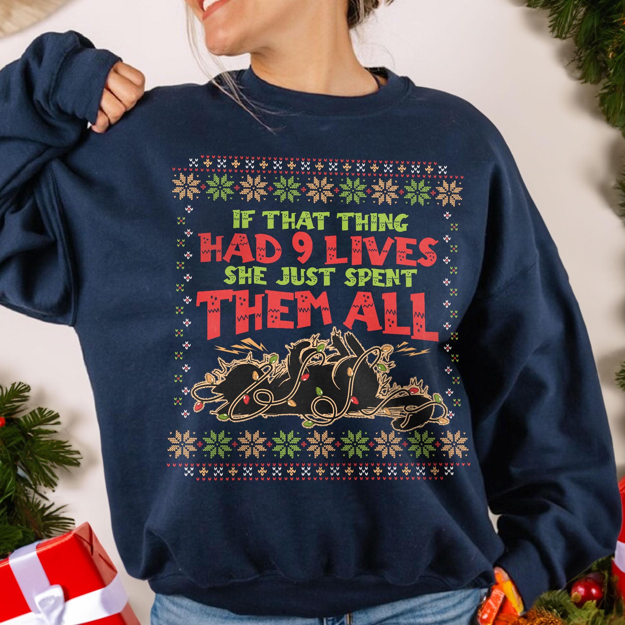 Griswold Cat Christmas Lights Sweatshirt – Funny Christmas Vacation Ugly Sweater