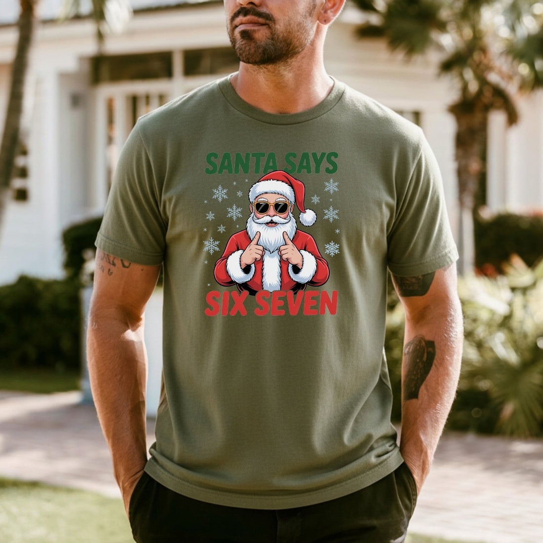 Funny Santa Says Six Seven T-Shirt – Christmas Meme Graphic Tee