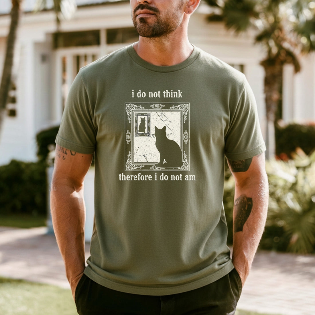 I Do Not Think Therefore I Do Not Am T-Shirt – Funny Cat Tee – Retro Grunge Vintage Style