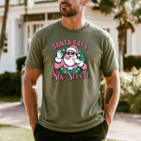 Funny Pink Santa Says Six Seven T-Shirt – Christmas Meme Graphic Tee