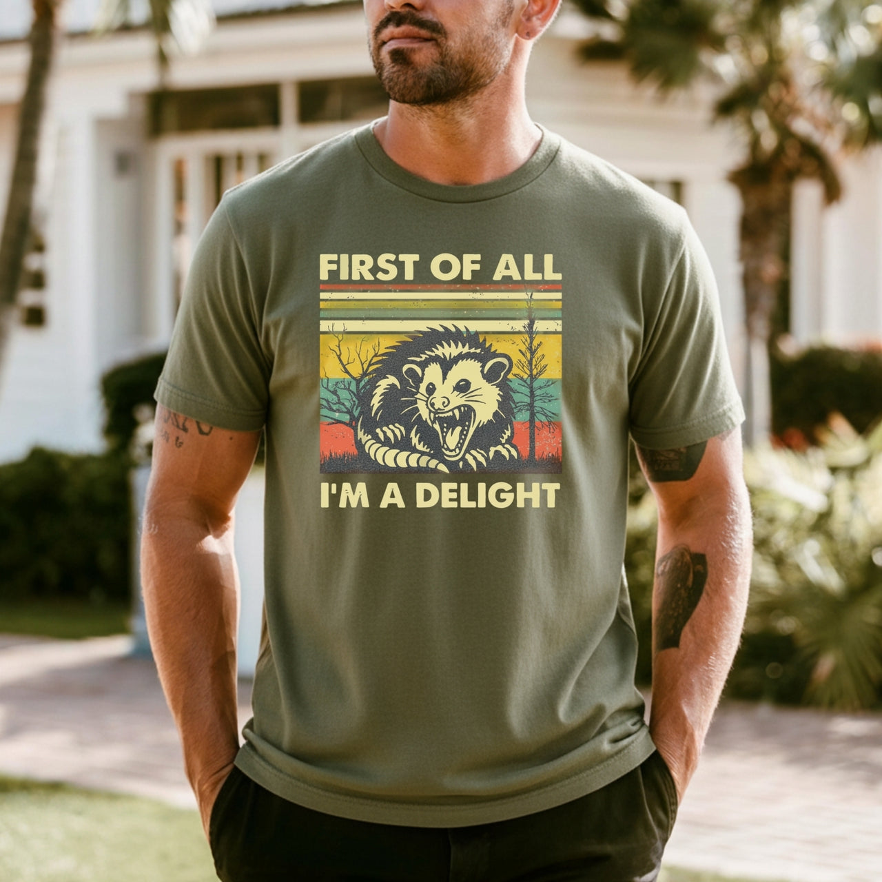 First of All I’m a Delight T-Shirt – Funny Opossum Tee – Possum Lover Humor Gift