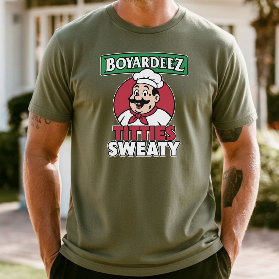 Retro Boyardeez Titties Sweaty Meme Tee - Funny Graphic T-Shirt - Extra Sweaty Edition Humor Shirt