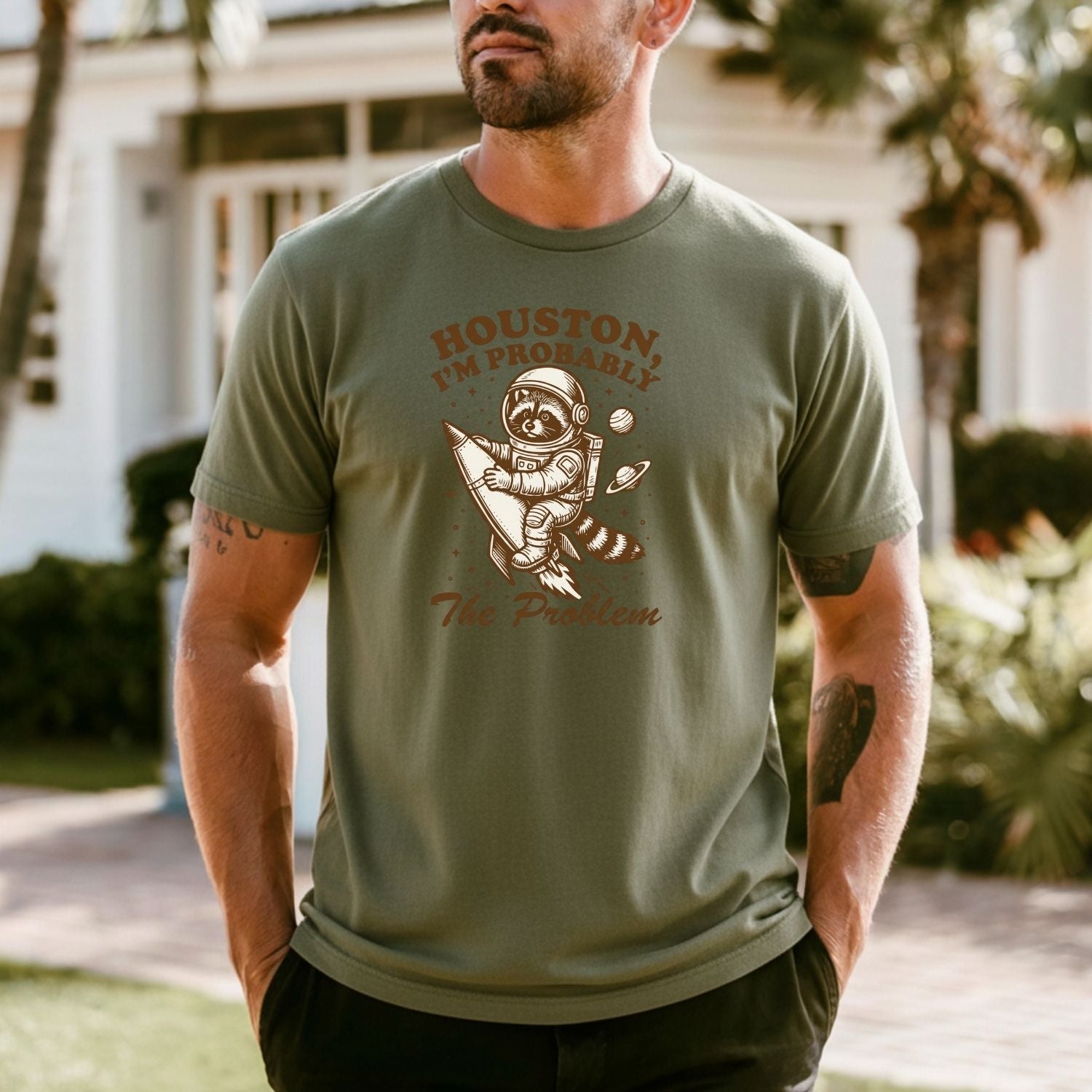 Houston I’m Probably the Problem T-Shirt – Funny Raccoon Space Tee