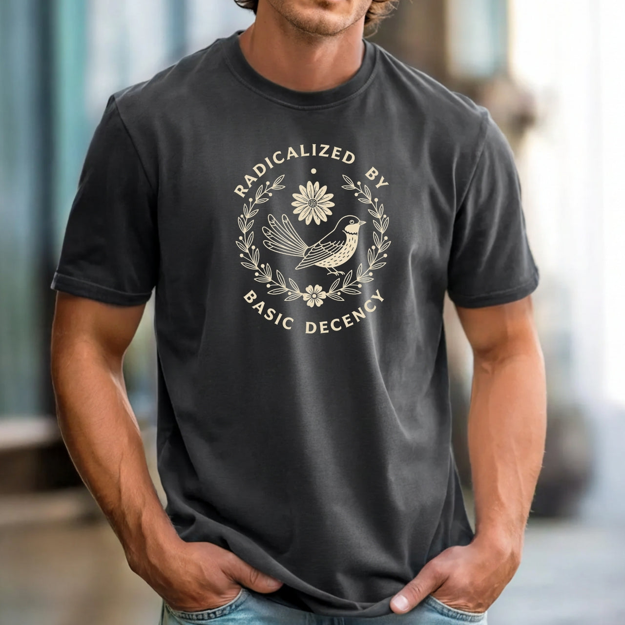 Radicalized by Basic Decency Shirt – Unisex Comfort Tee – Kindness & Empathy Graphic Top