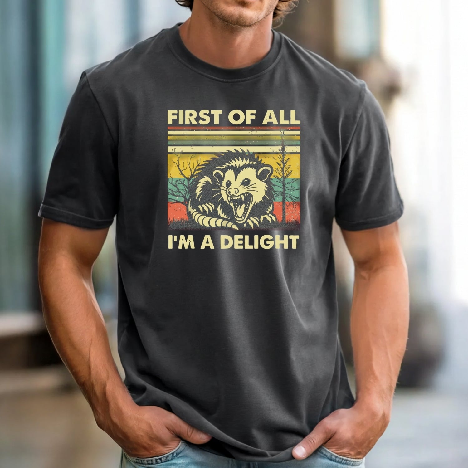 First of All I’m a Delight T-Shirt – Funny Opossum Tee – Possum Lover Humor Gift