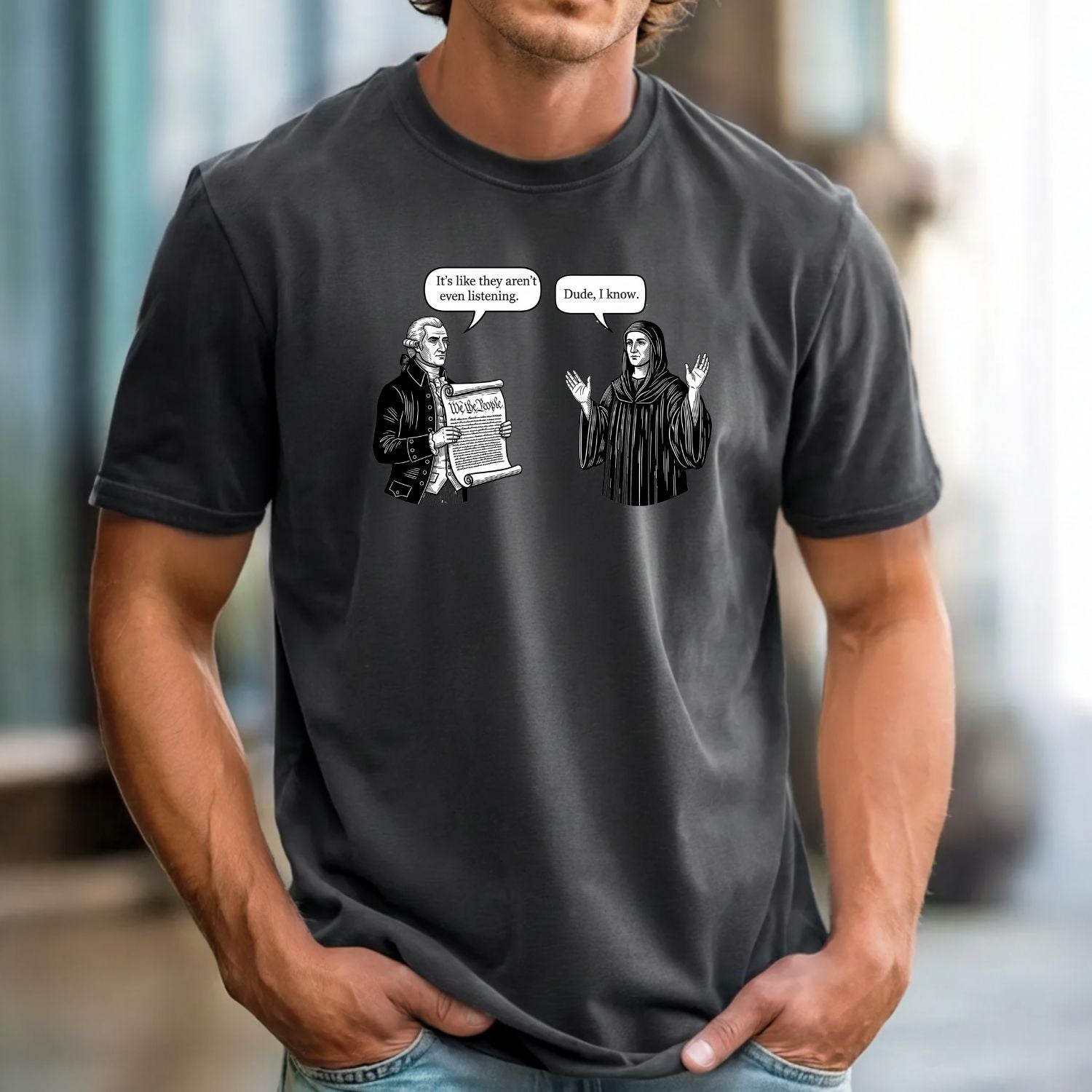 George and Jesus Tee – Retro USA Inspired Graphic Shirt – Vintage Patriotic Design