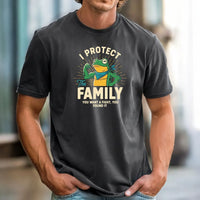 I Protect Family Frog Graphic Tee – No Kings in America Funny Satire Tee
