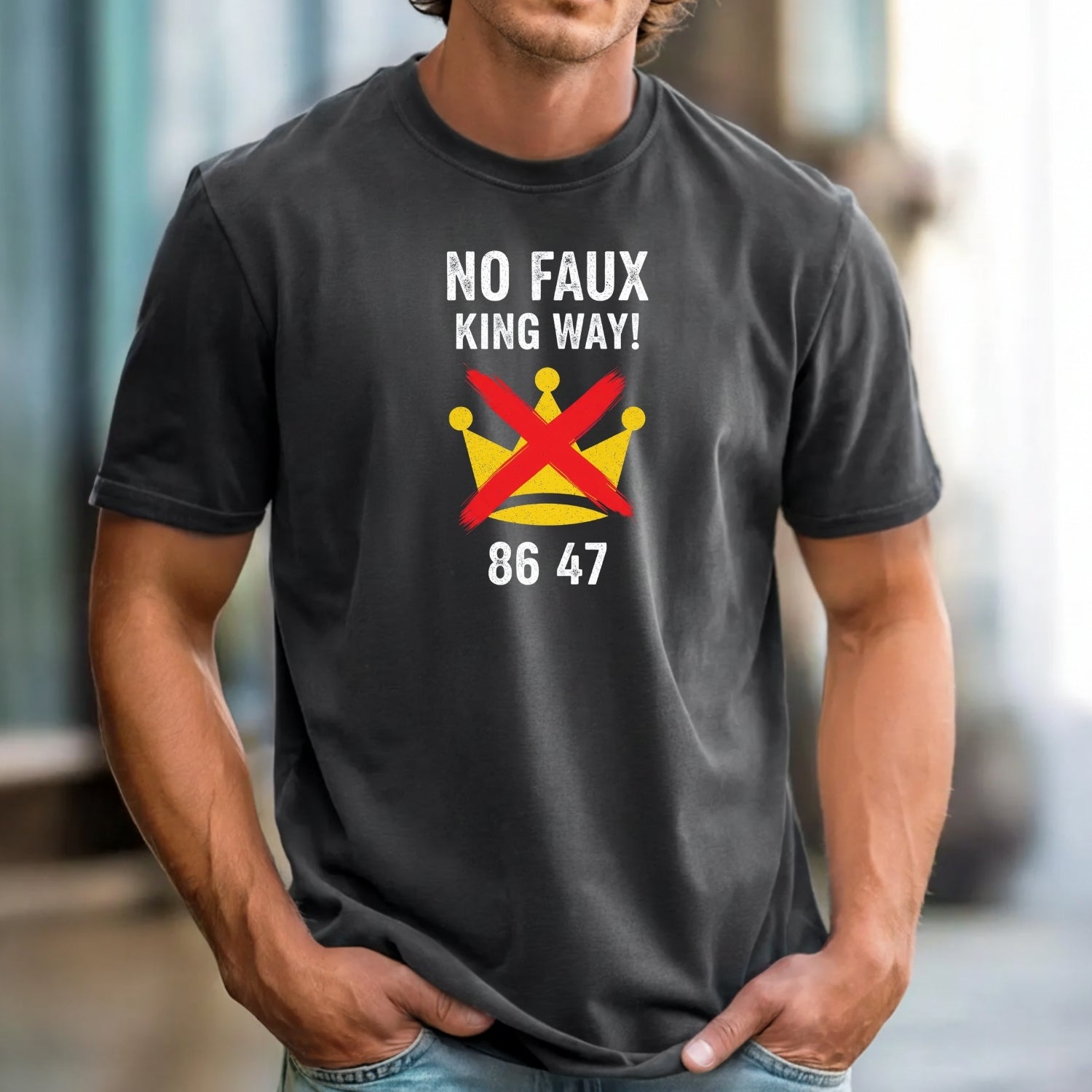 No Faux King Way 8647 Tee – Witty Wordplay Graphic Shirt