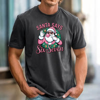 Funny Pink Santa Says Six Seven T-Shirt – Christmas Meme Graphic Tee