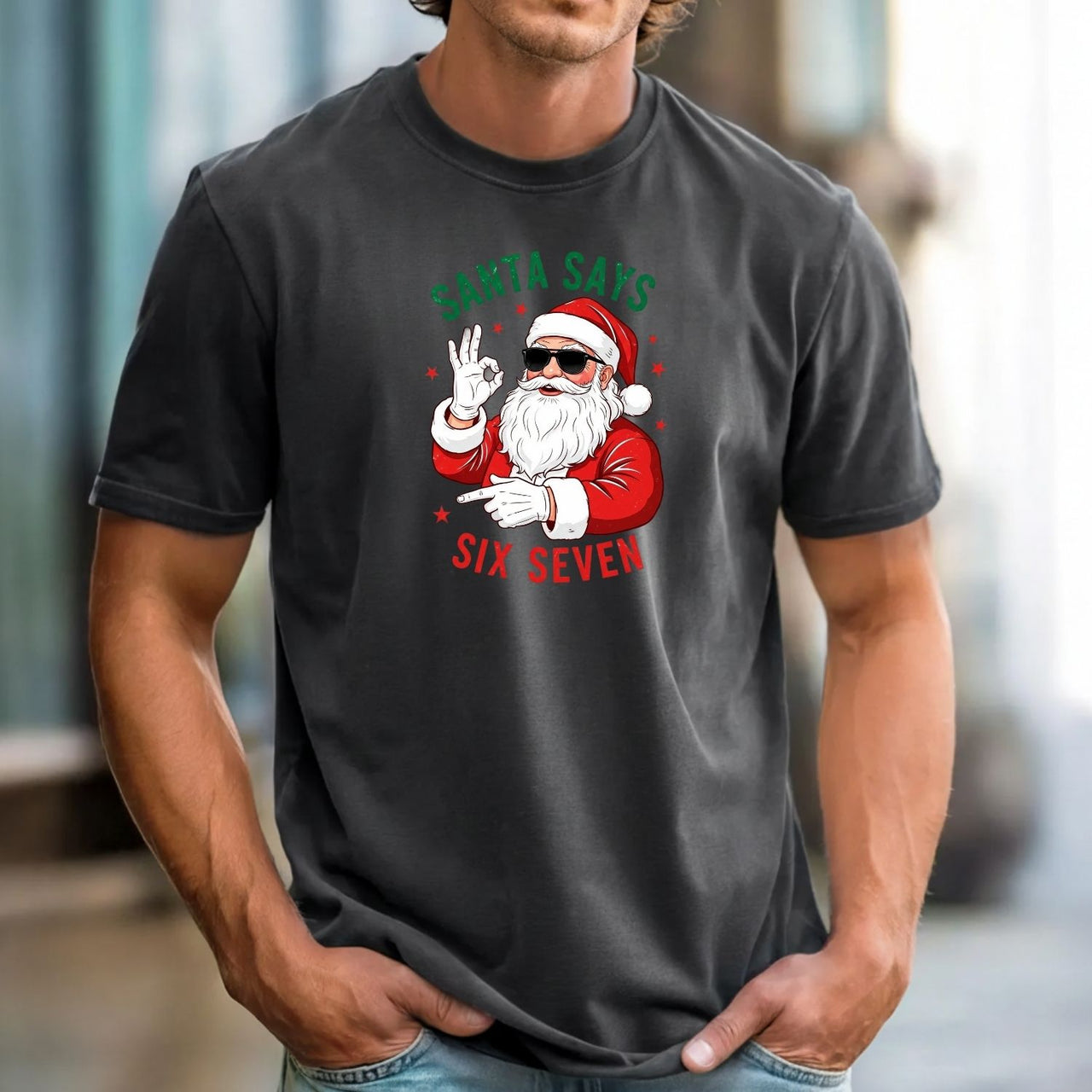 Funny Santa Says Six Seven T-Shirt – Christmas Meme Graphic Tee