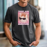 Tummy Ache Survivor Shirt – Funny Cat Meme Tee – Trendy Goofy Cat Graphic for Women