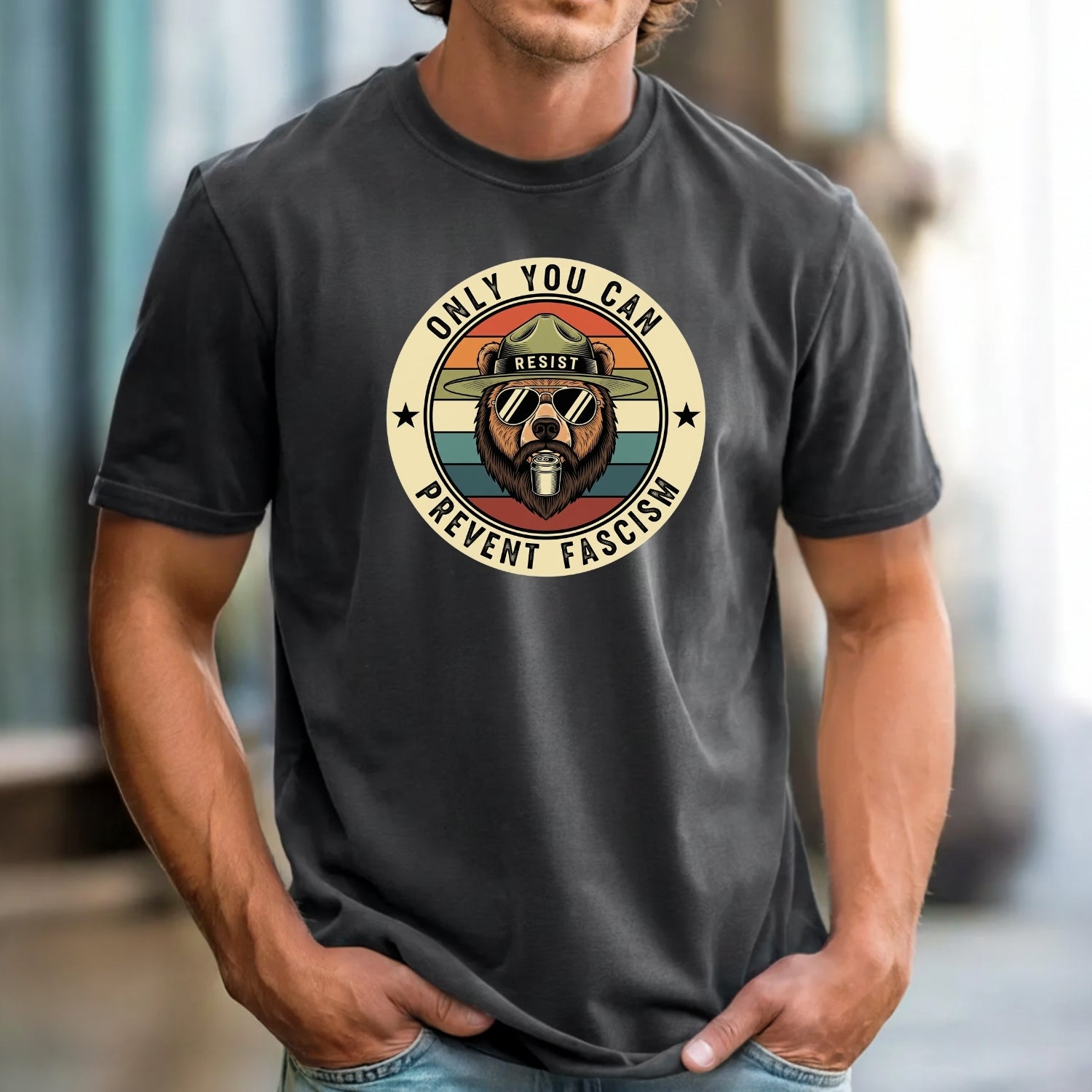 Retro Forest Ranger Bear T-Shirt – Funny Environmental Parody Tee – Vintage Nature Graphic