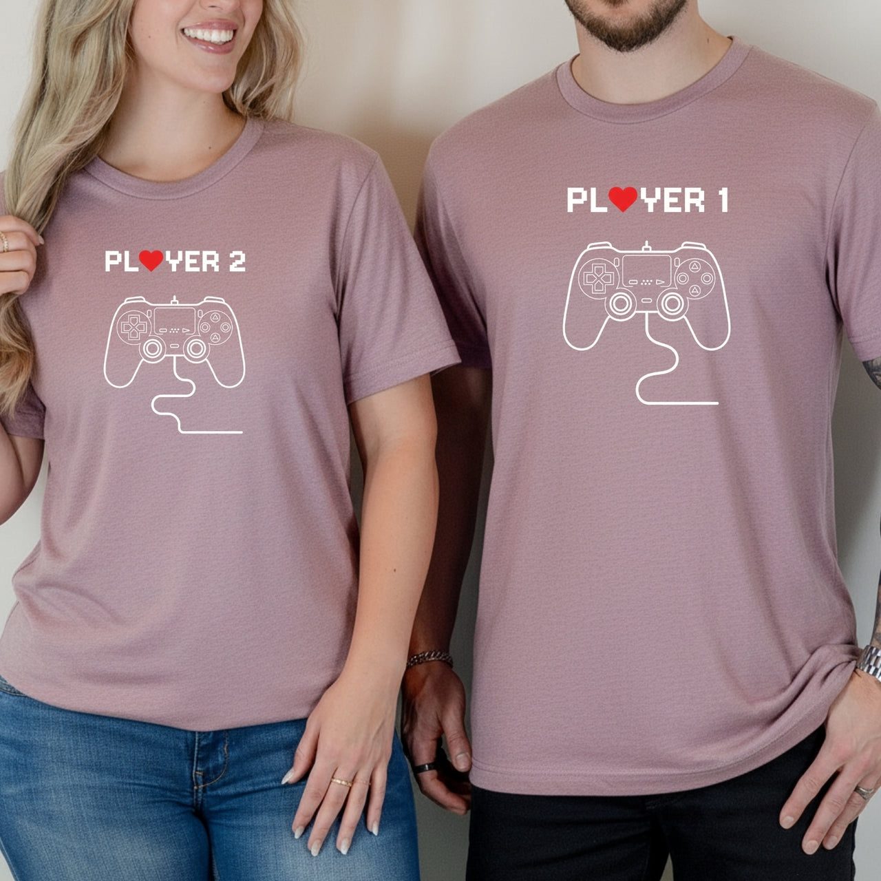 Funny Player 1 Player 2 Gamer Matching T-Shirts For Couples