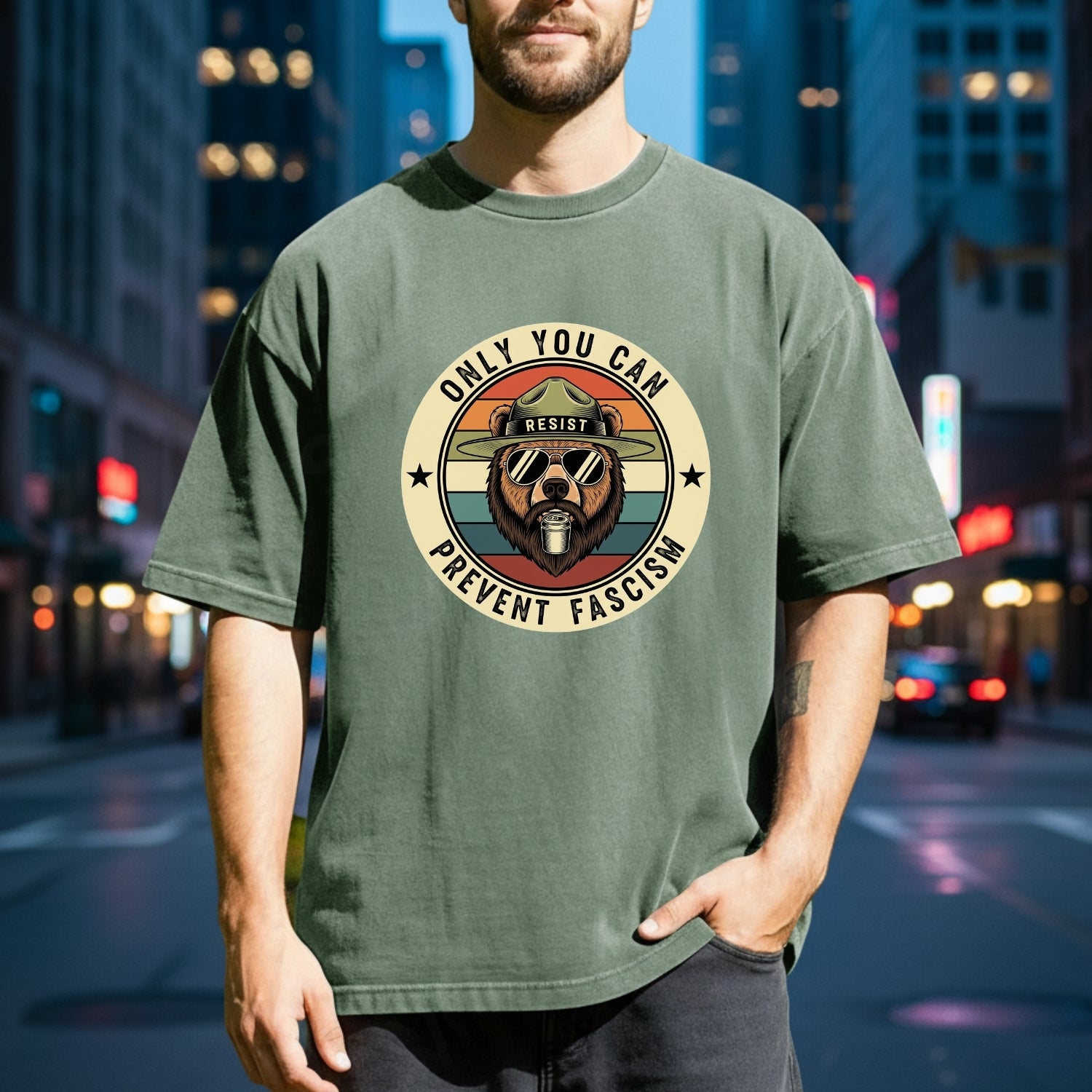 Retro Forest Ranger Bear T-Shirt – Funny Environmental Parody Tee – Vintage Nature Graphic