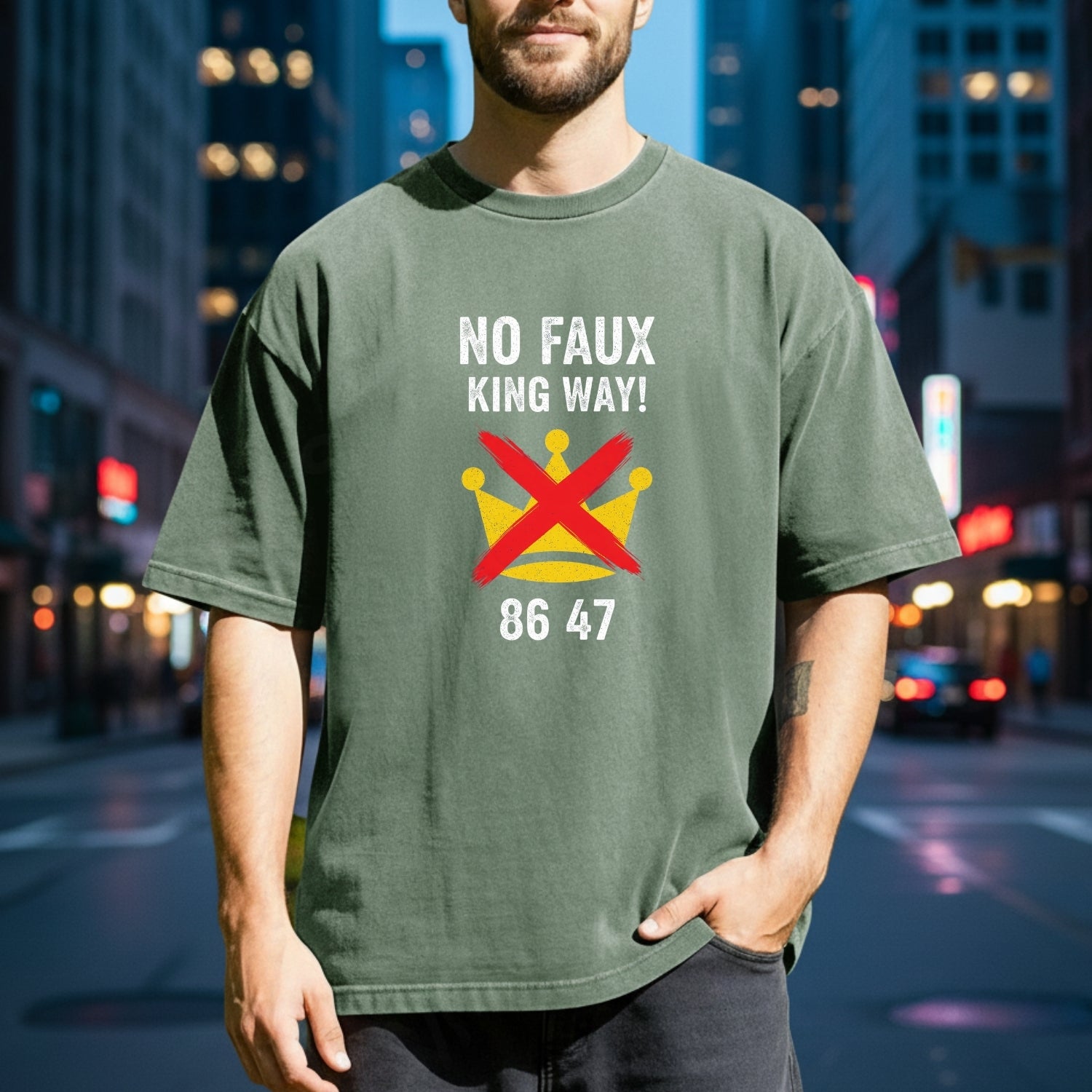 No Faux King Way 8647 Tee – Witty Wordplay Graphic Shirt