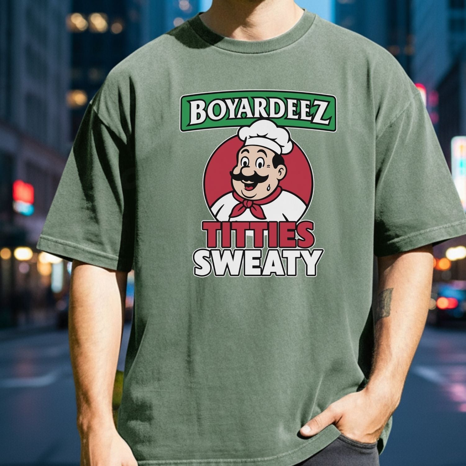 Retro Boyardeez Titties Sweaty Meme Tee - Funny Graphic T-Shirt - Extra Sweaty Edition Humor Shirt