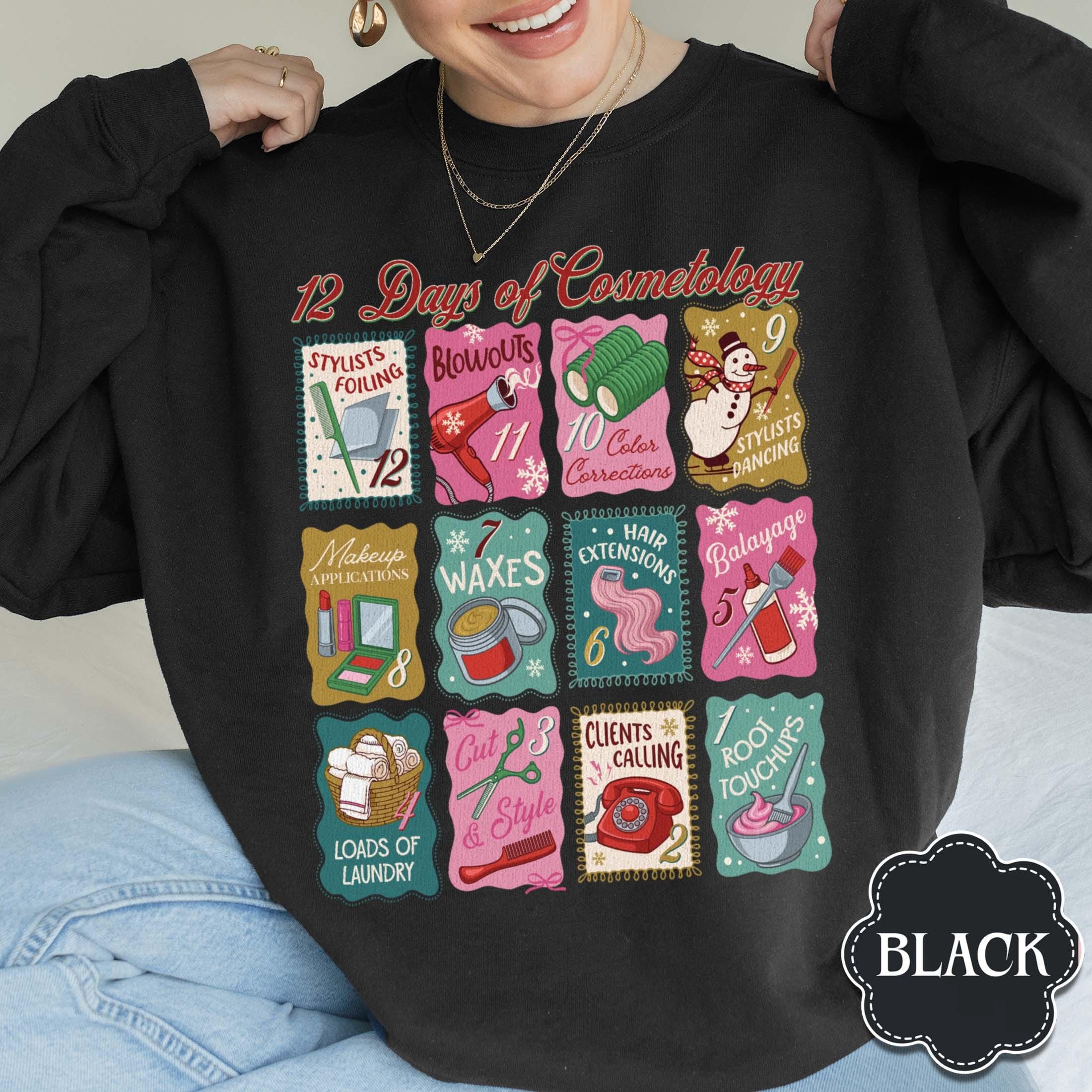 12 Days of Cosmetology Sweatshirt – Hairstylist Christmas Gift