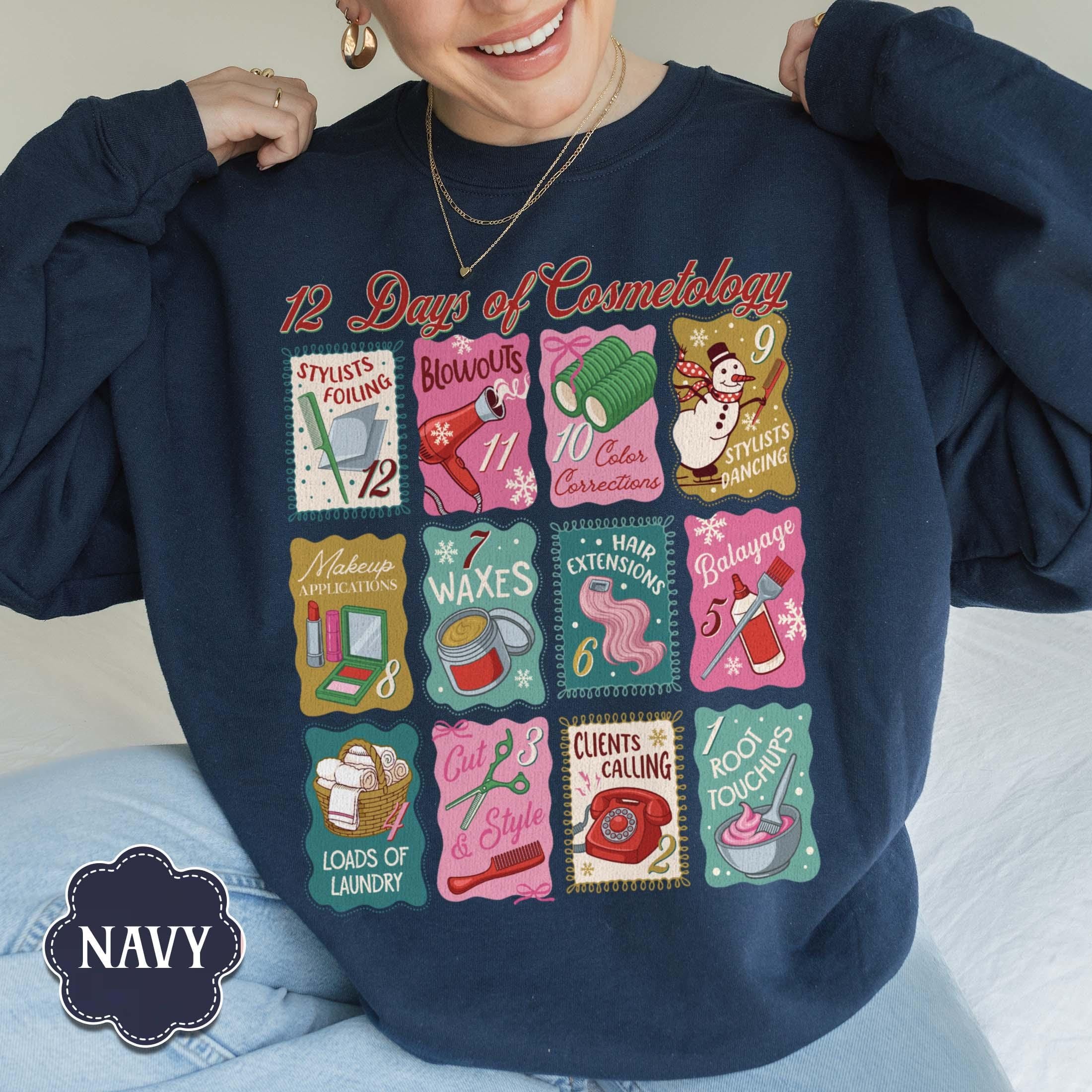 12 Days of Cosmetology Sweatshirt – Hairstylist Christmas Gift