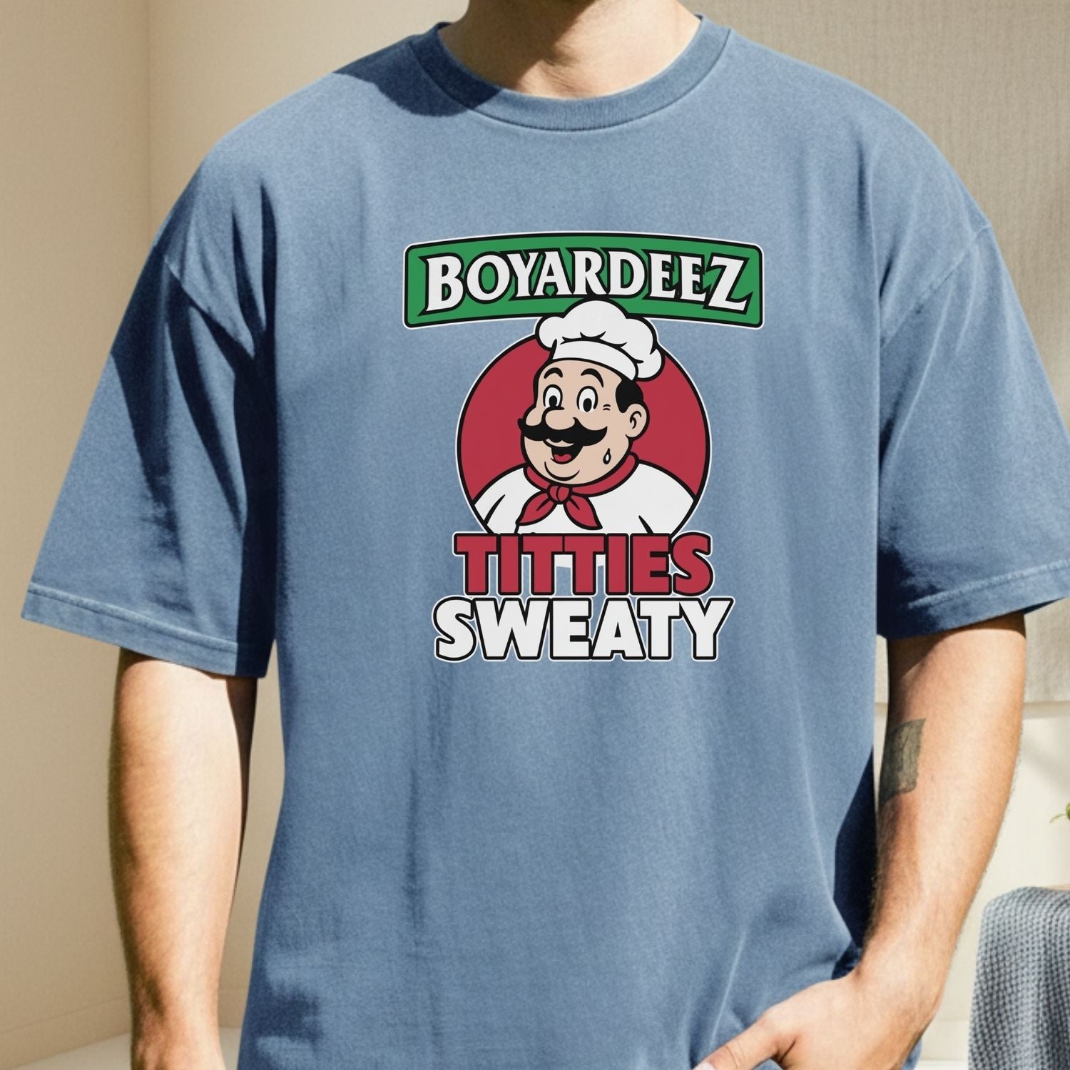 Retro Boyardeez Titties Sweaty Meme Tee - Funny Graphic T-Shirt - Extra Sweaty Edition Humor Shirt